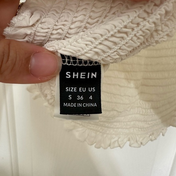 SHEIN Women’s Off the Shoulder Crop Top Small White Eyelet Puff Shoulder Stretch - Picture 4 of 4